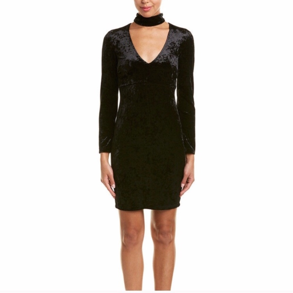 Bardot | NWT Black Long Sleeve Kira Velvet V-Neck Choker Dress in Size 8 Medium